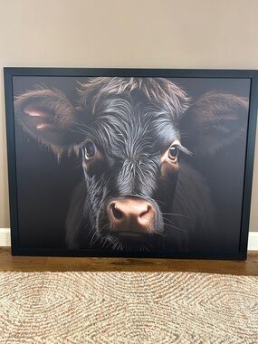 Gracie Oaks Black and Brown Calf Portrait Framed Wall Art
